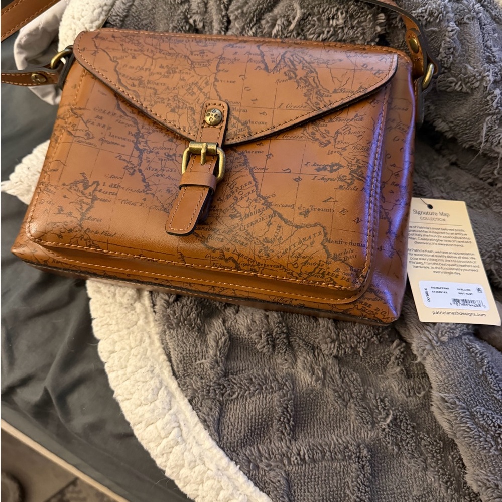 Patricia Nash Brown Map Print Crossbody Bag